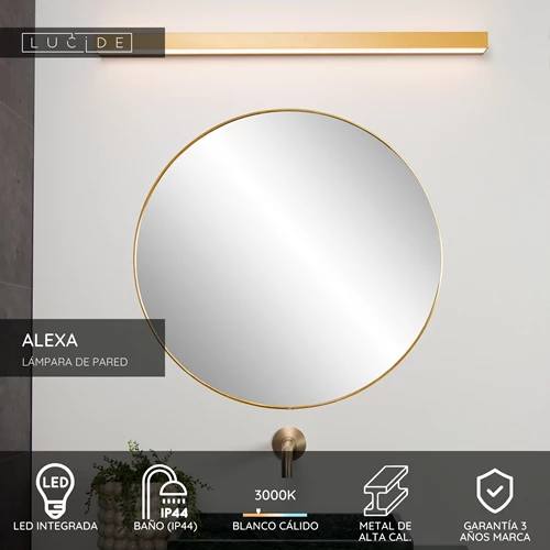 Lucide ALEXA - Lámpara de pared Baño - LED - 1x13W 3000K - IP44 - Oro mate / Latón - USP